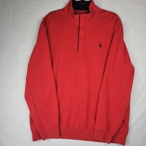 Polo Ralph Lauren Mens Red Long Sleeve 1/4 Snap Up Pullover Sweatshirt XL Pony